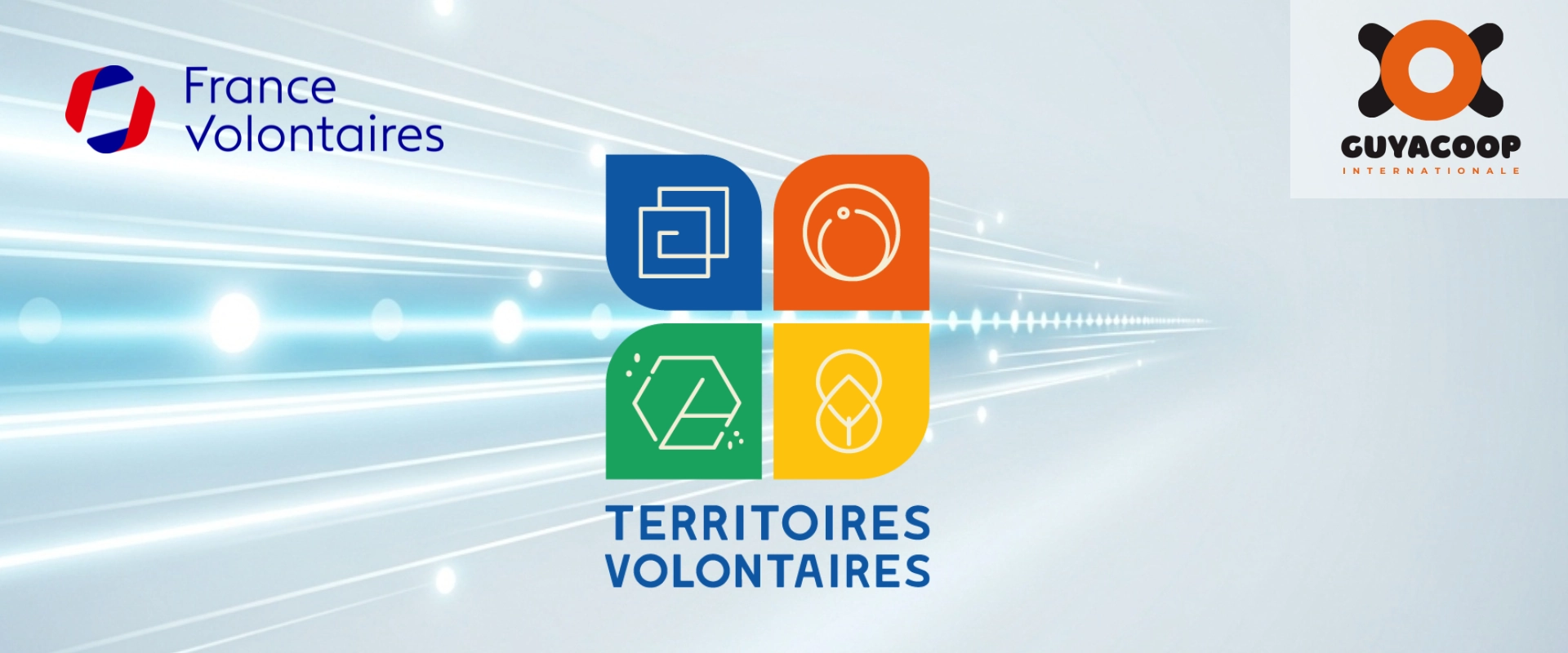 Image mettant exergue les logos de France volontaires et de Guyacoop lors de l'organisation du webinaire sur le dispositif territoires volontaires en février 2026