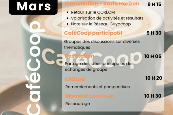 Programme CaféCoop – mars 2026. Planning d’une matinée