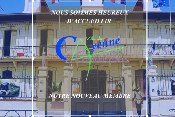 Affiche de bienvenue de la ville de Cayenne qui rejoint Guyacoop