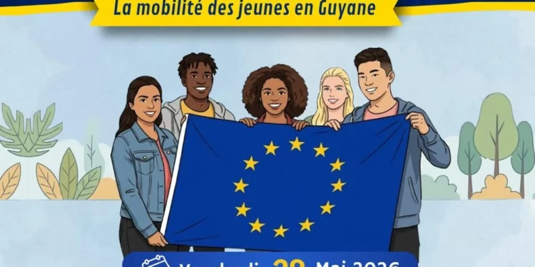 Affiche d'invitation au séminaire territorial sur la jeunesse et la mobilité, organisé par le Guyacoop, l'association Opportunités Jeunesse et les partenaires